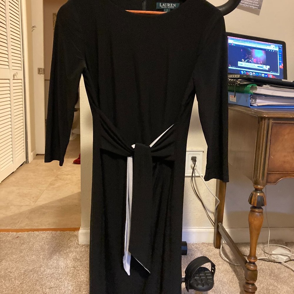 Ralph Lauren Black Dress w/Dual Colored Tie - Size 4